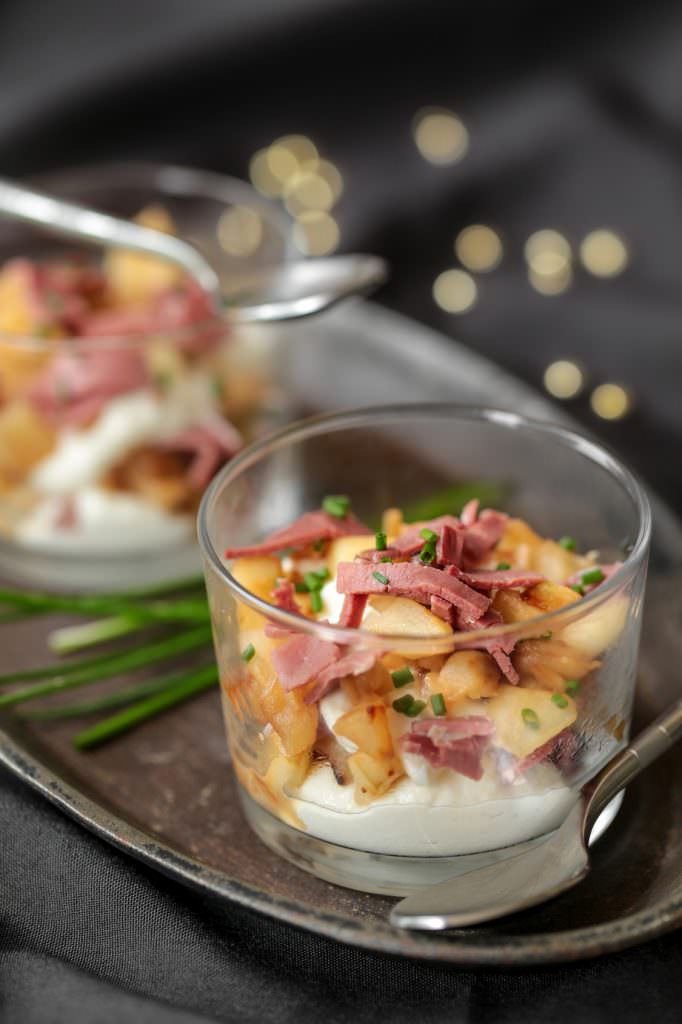 Verrines de magret de canard pommes et chèvre