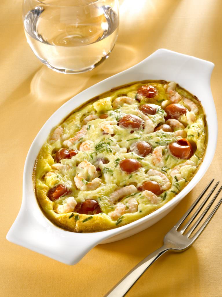 Clafoutis tomates cerises et crevettes