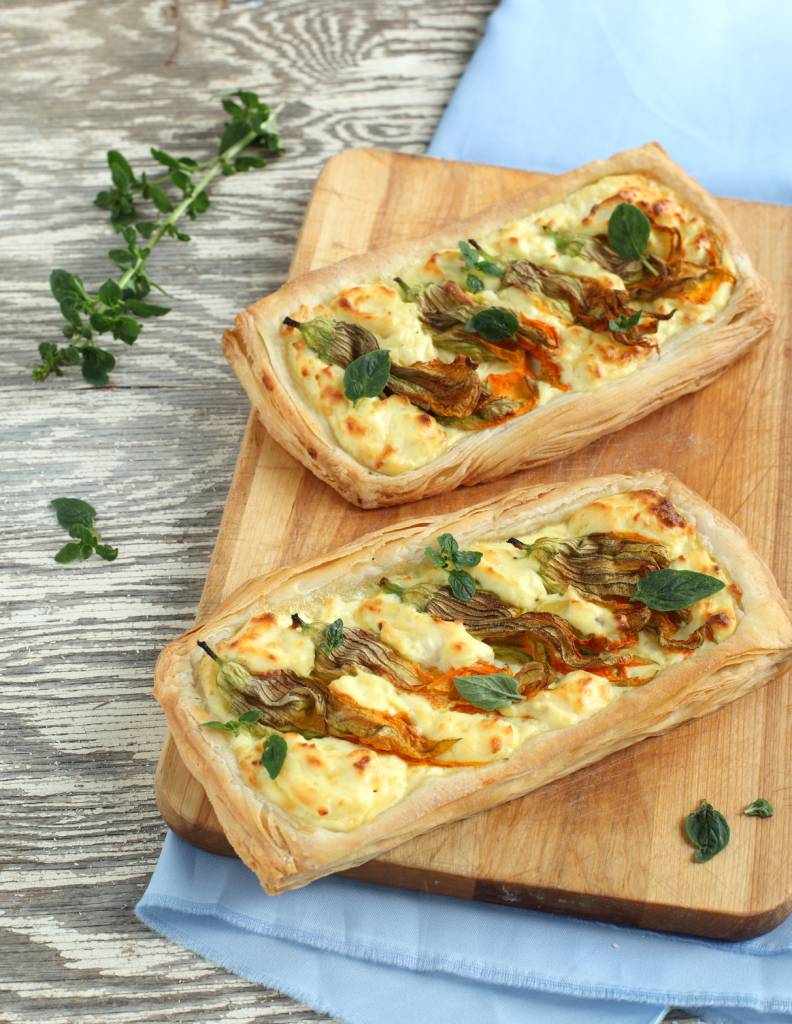 Tarte aux fleurs de courgette à la ricotta