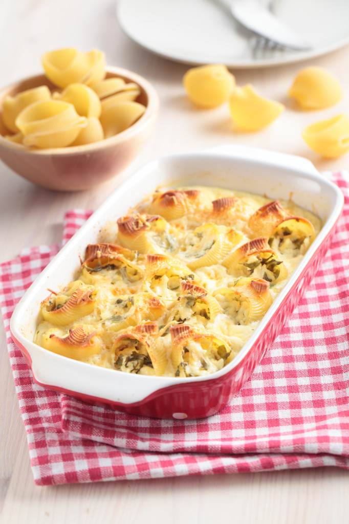 Gratin de Conchiglioni épinards, ricotta et surimi