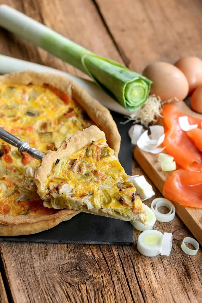 Quiche aux poireaux et au saumon fumé